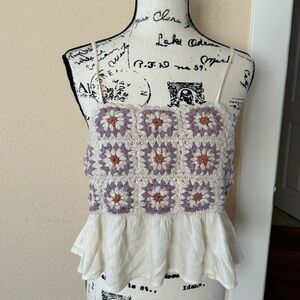 Luck Brand Baby Doll Floral Crochet Tank Top, Size Medium